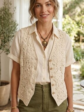 Vtg 1994 St Michael Marks & Spencer Cream Lace Vest - UK 10 /US 6 - True 90s